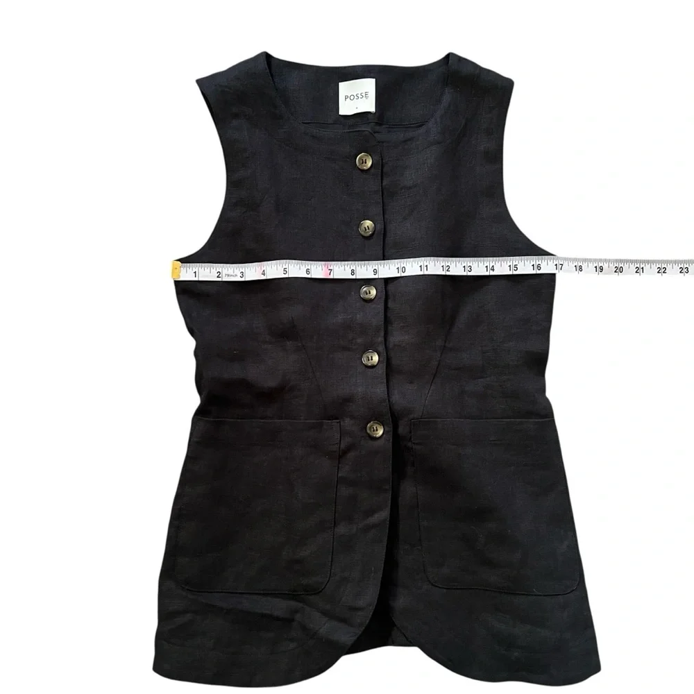 Posse Emma Linen Black Vest Size Medium - Picture 9 of 10